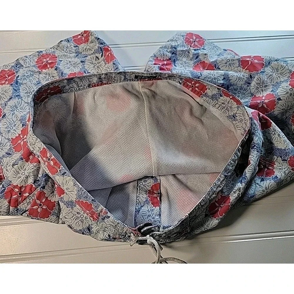 J Crew BLUE White Hawaiian FLORAL Mesh Lined  Swim Trunks‎ Mens SIZE 32